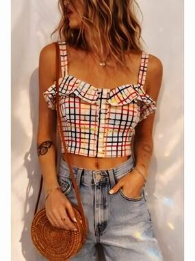 Collectif Striped Multicolor Ruffle Crop Top - Women